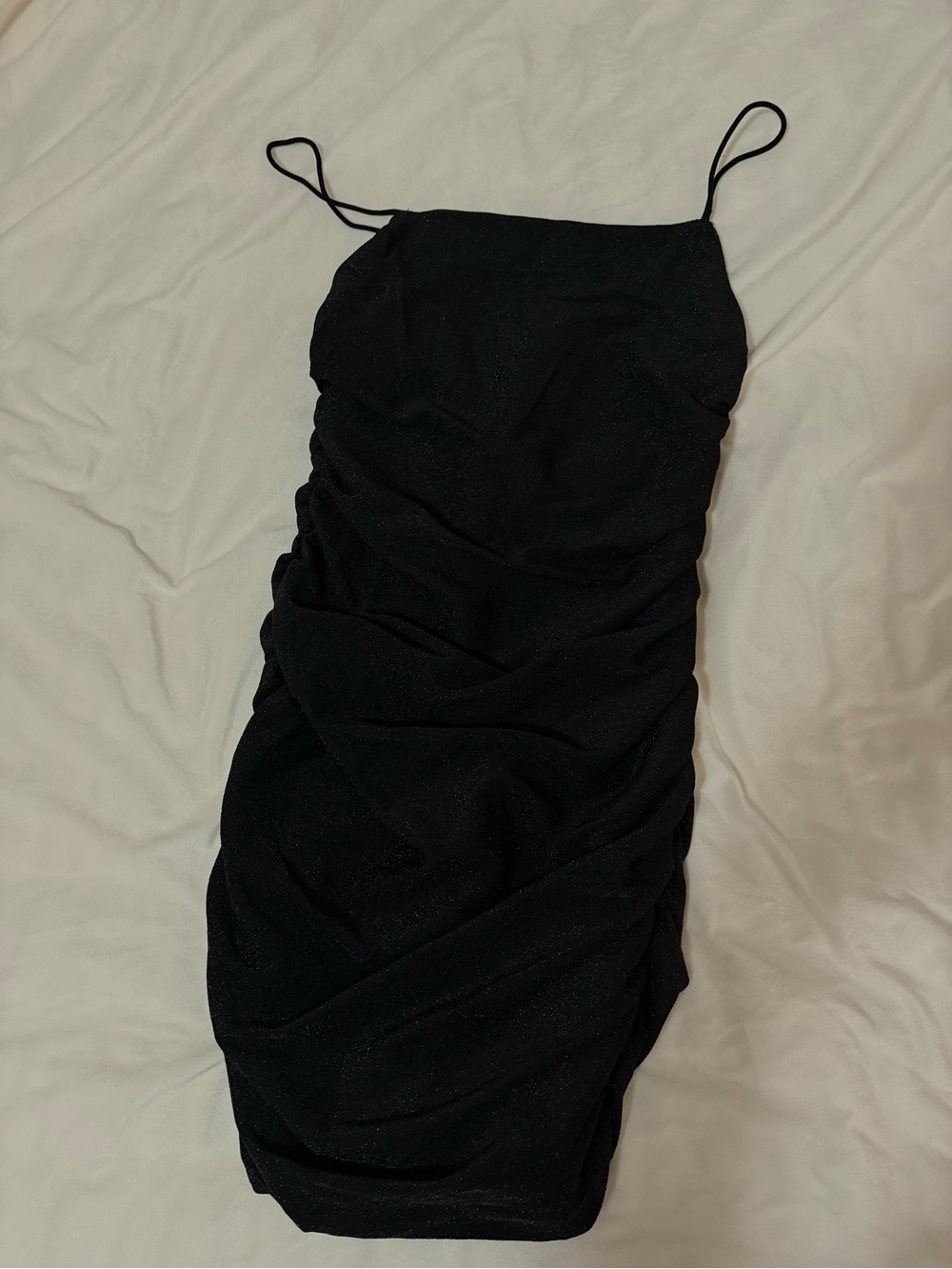 Amazon Black Ruched Spaghetti Strap Mini Dress